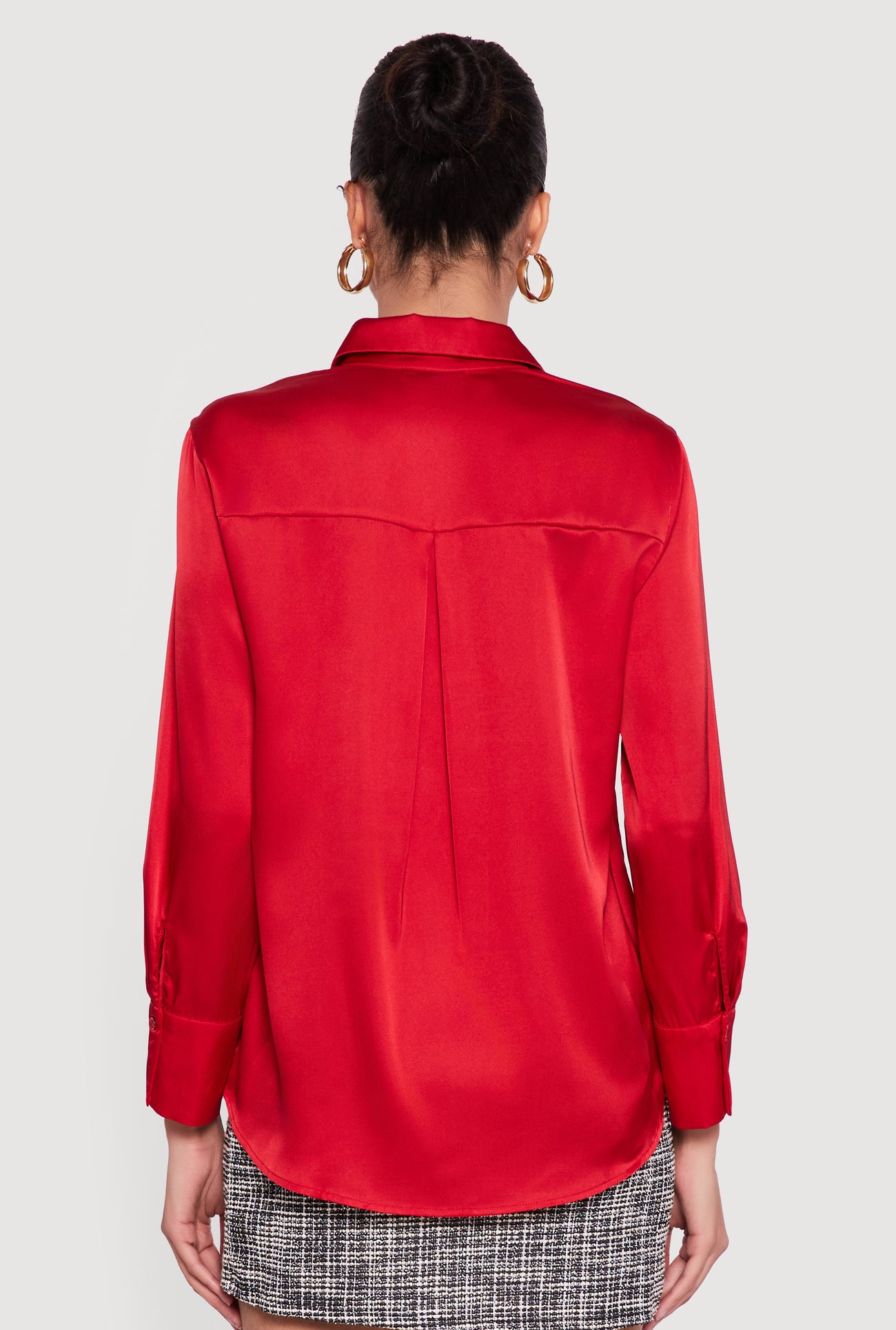 Satin Button Front Long Sleeve Shirt