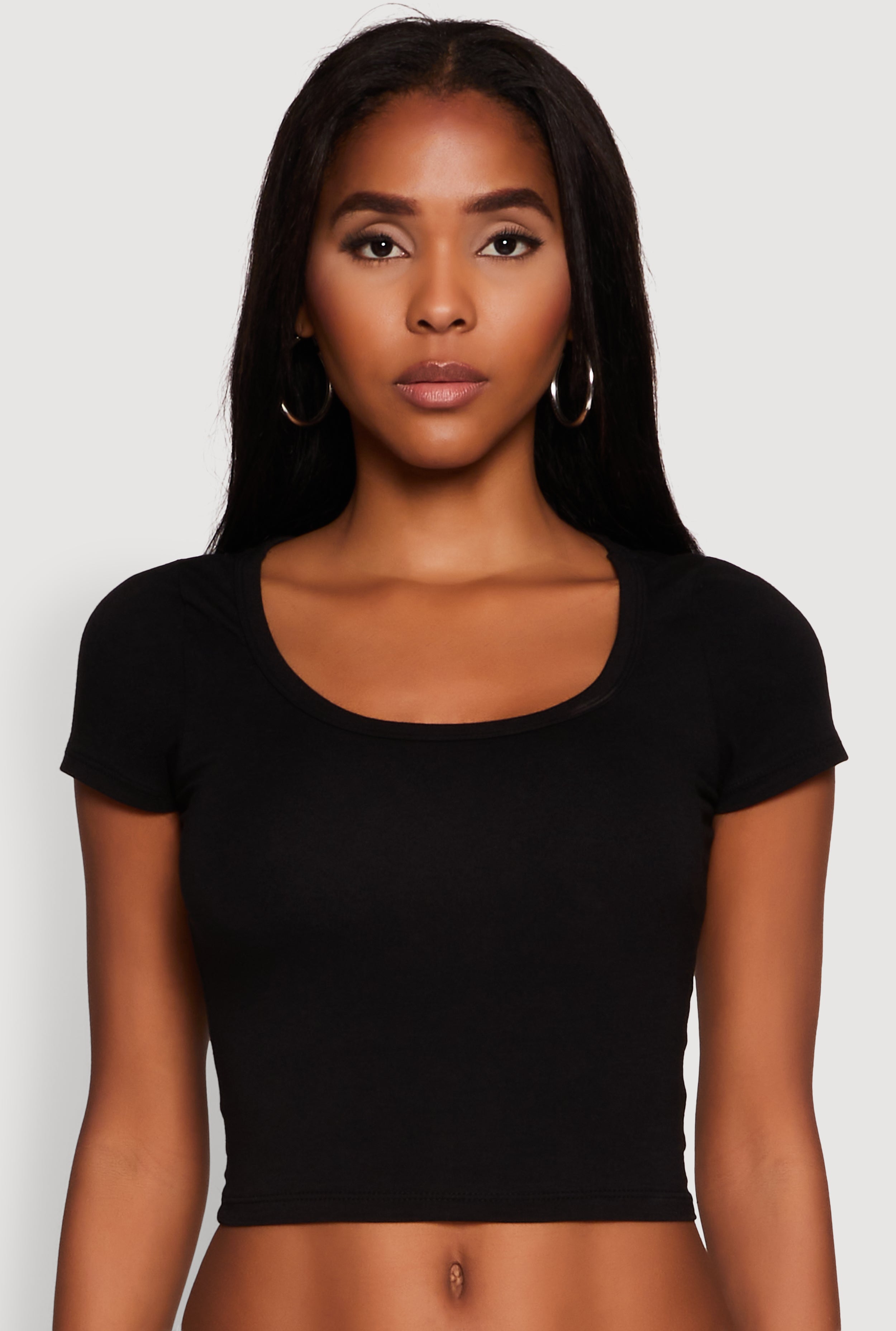 Ambiance Classic Fit Scoop Neck Short Sleeve Cropped Tee