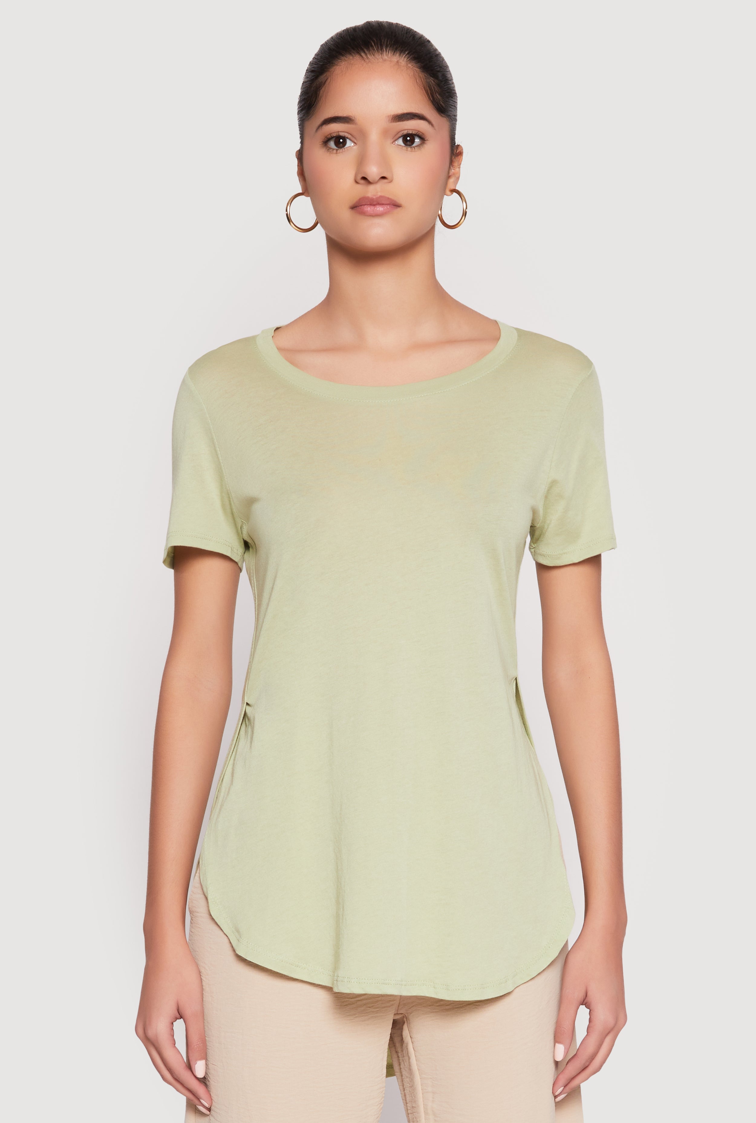 トップス LOHEN SHOULDER SLIT CUTSEW Side Slit High Low Hem Tee