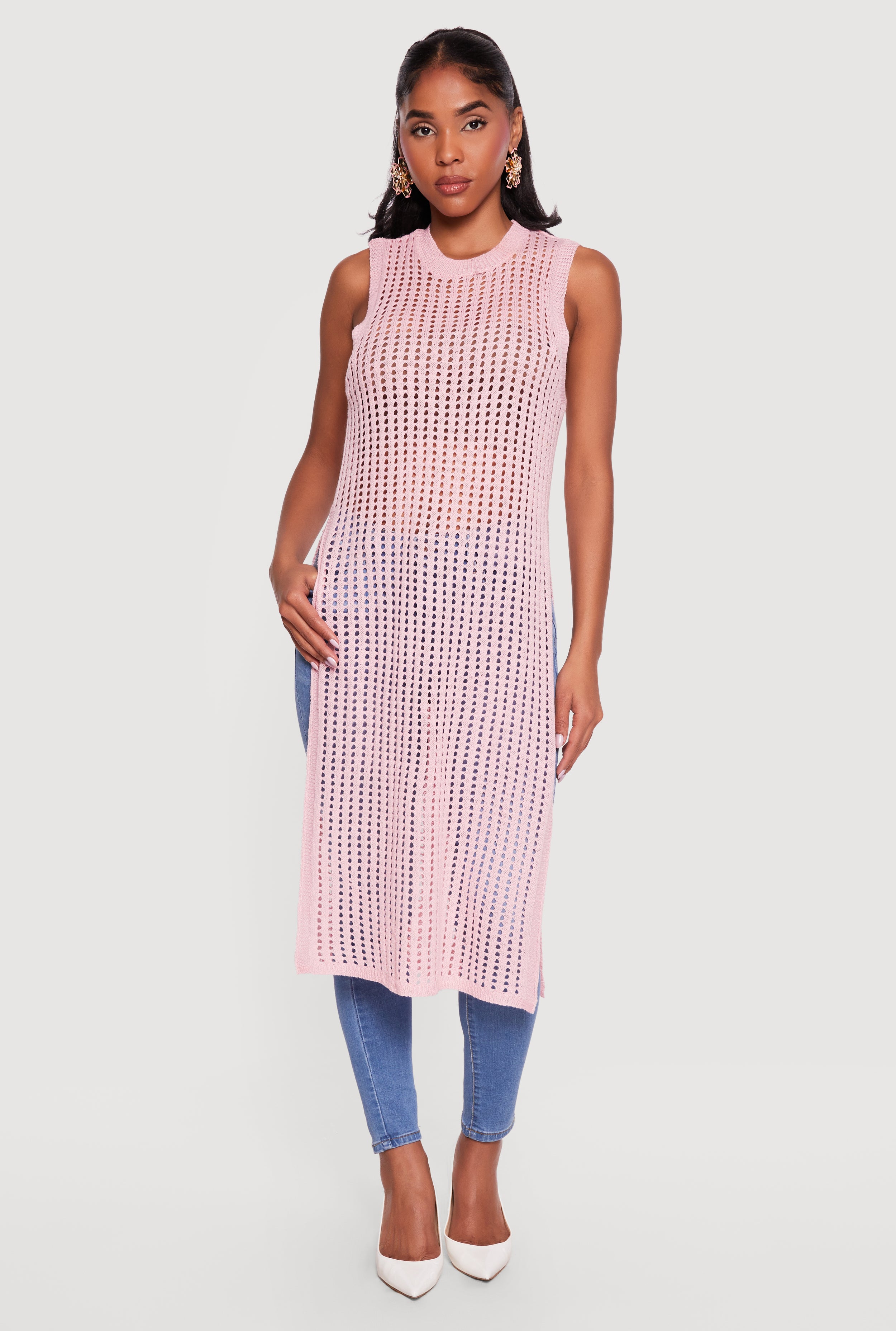Crochet Sleeveless Side Slit Maxi Top