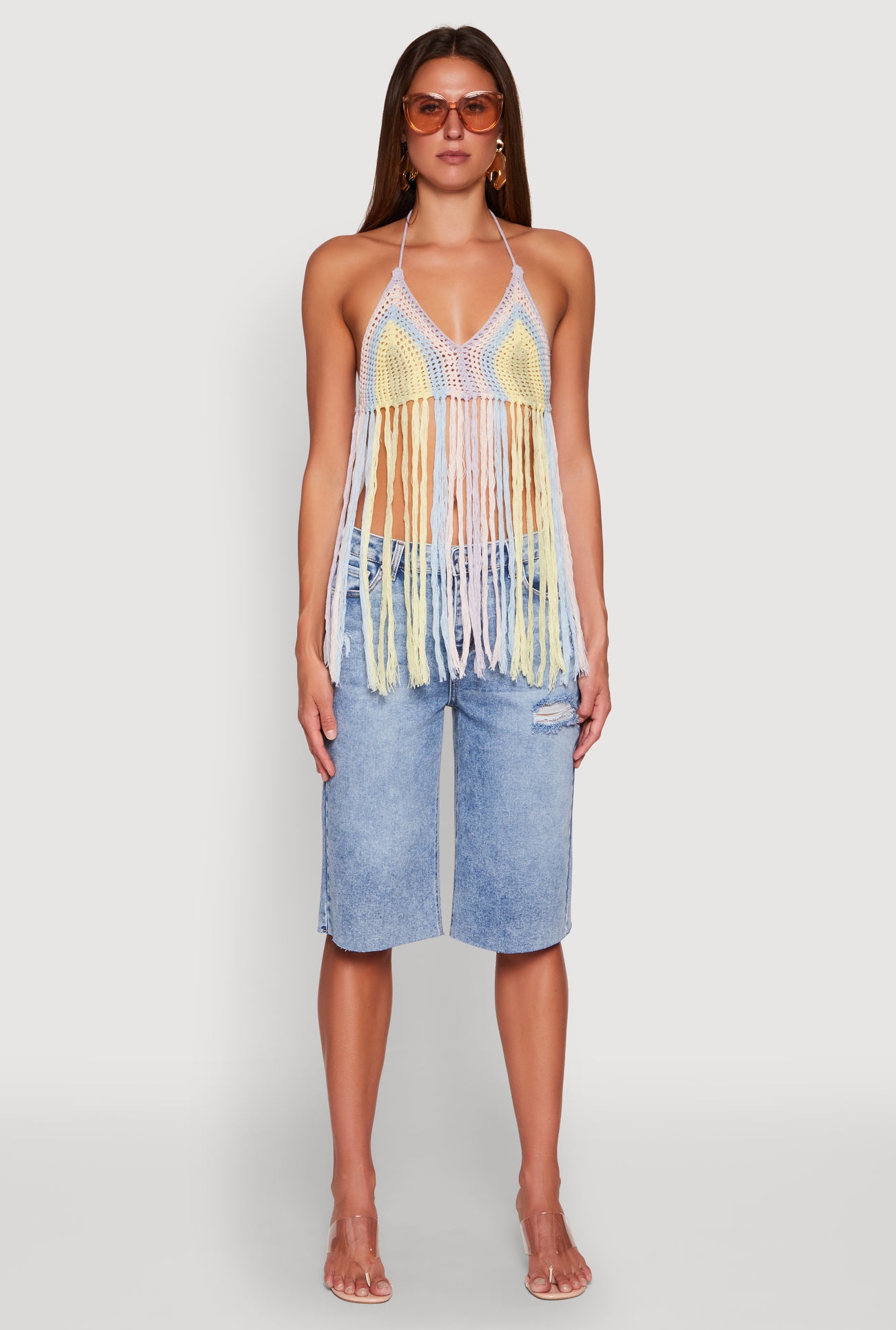 Crochet Striped Fringe Halter Top