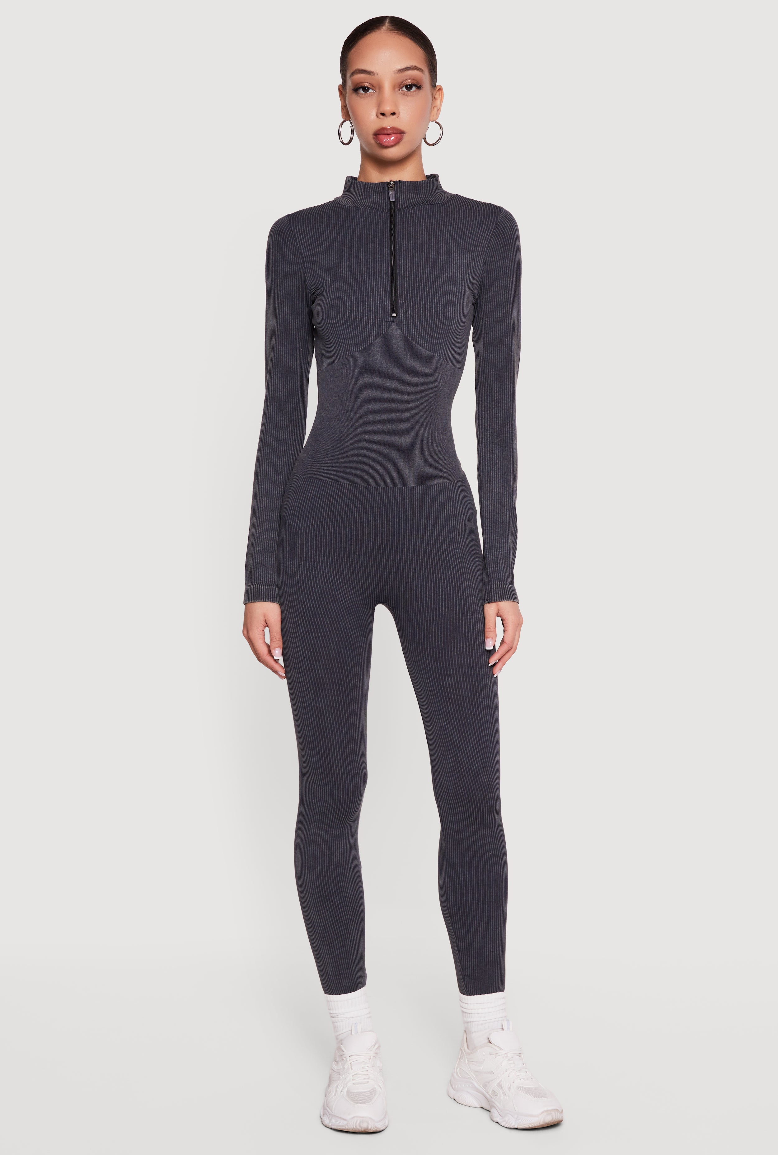 Seamless Mock Neck Quarter Zip Jumpsuit
