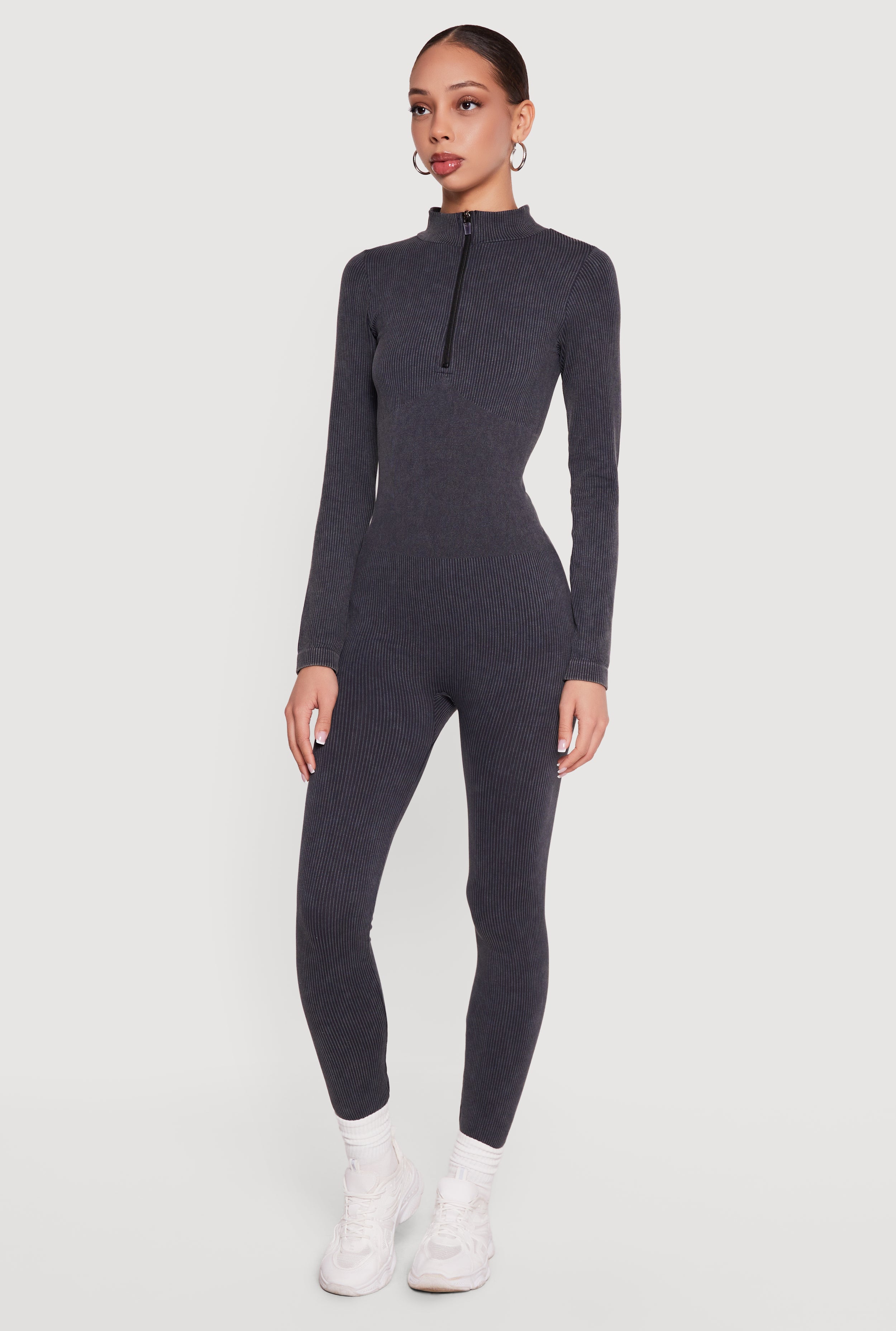 Seamless Mock Neck Quarter Zip Jumpsuit