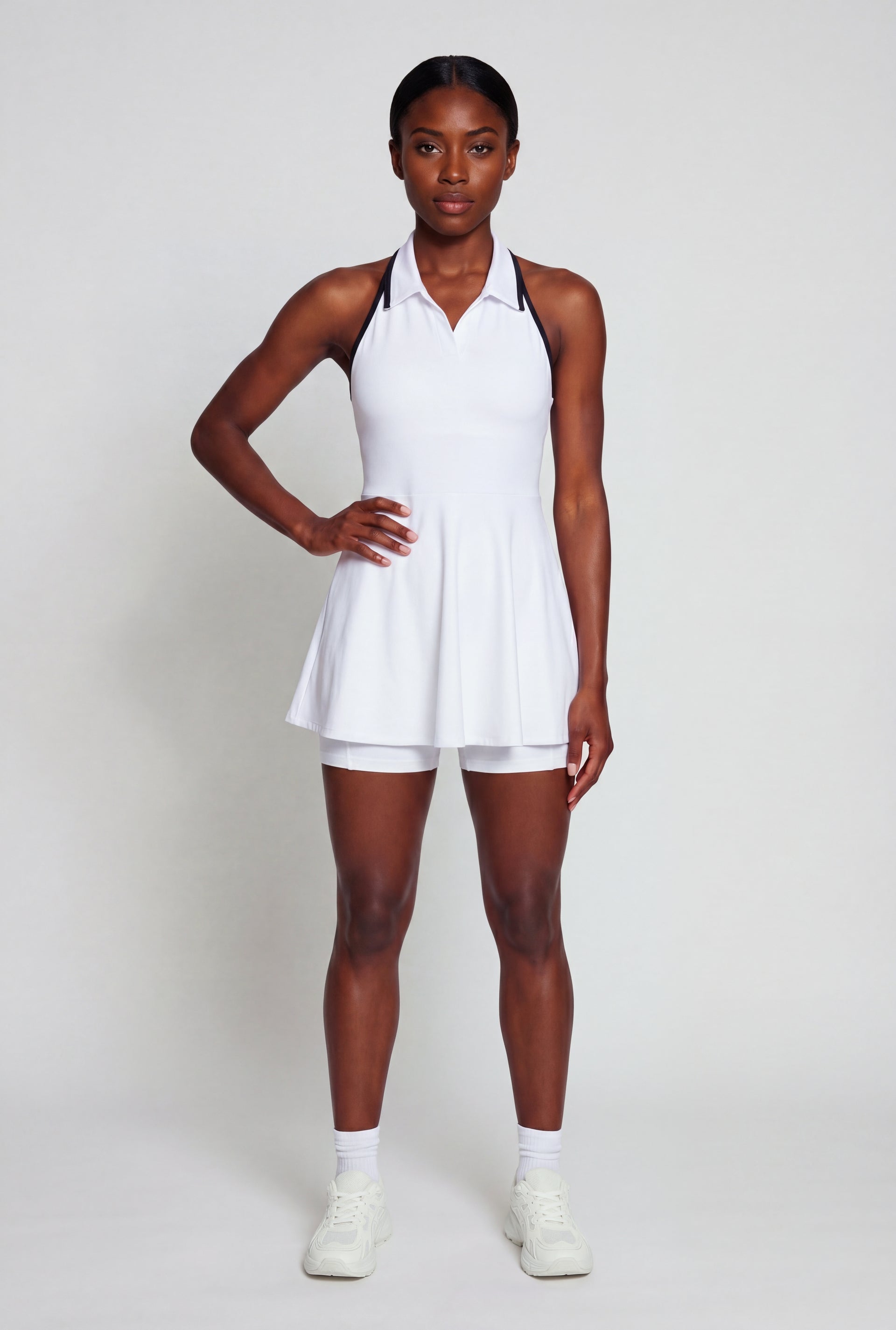 Contrast Trim Halter Tennis Dress with Shorts Lining