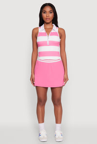 Striped Quarter Zip Sleeveless Polo Shirt