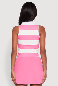 Striped Quarter Zip Sleeveless Polo Shirt