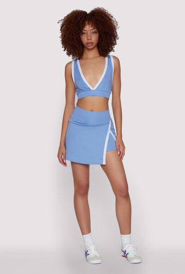 Contrast Trim Side Slit Skort