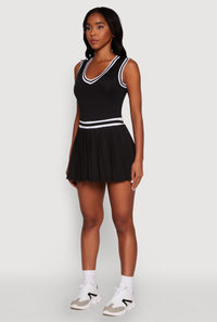 Stylish Pleated Varsity Stripe Skater Dress