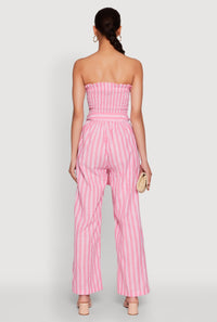 Smocked Tie Waist Belted Pinstripe Jumpsuit