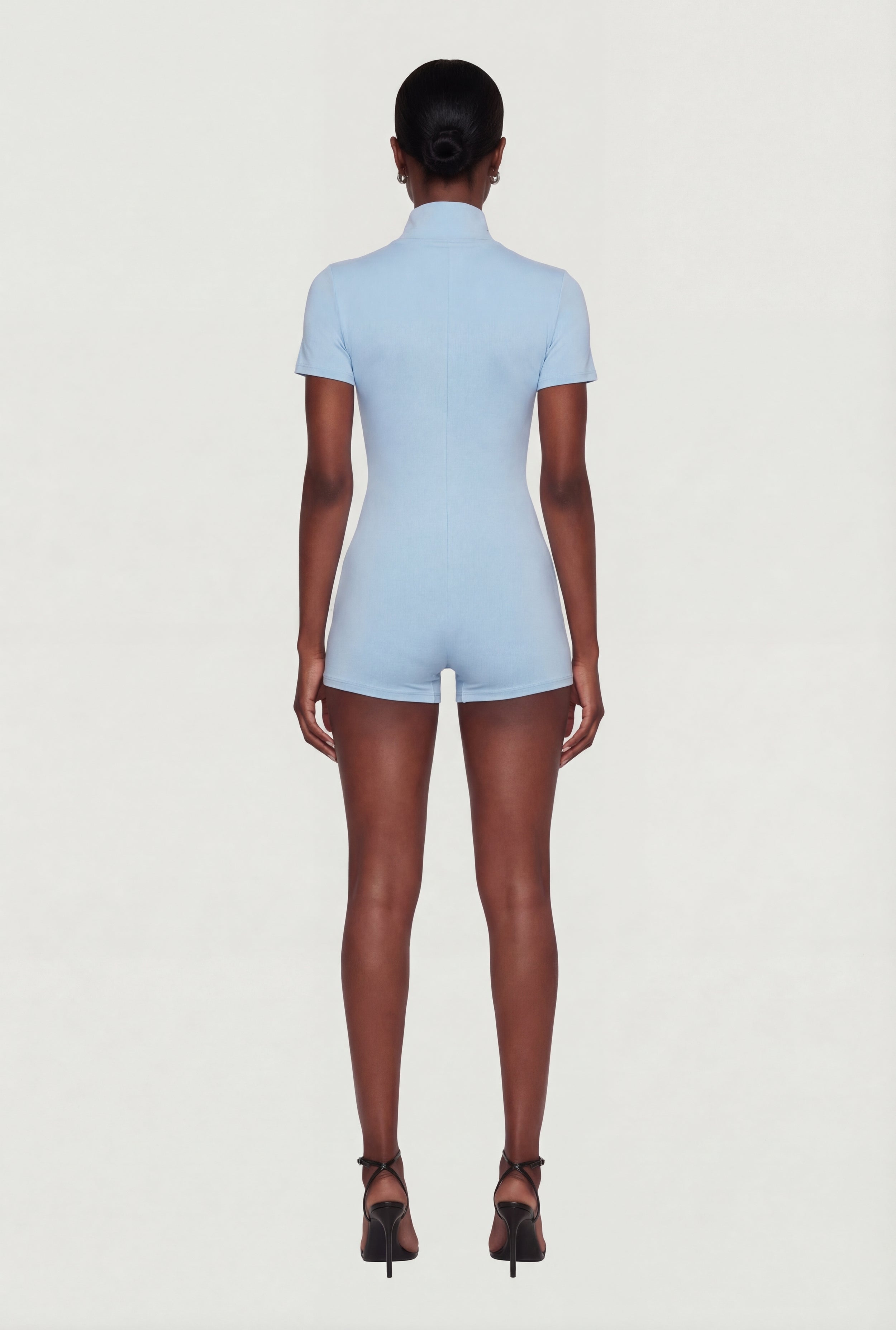 New York Graphic Mock Neck Zip Front Romper