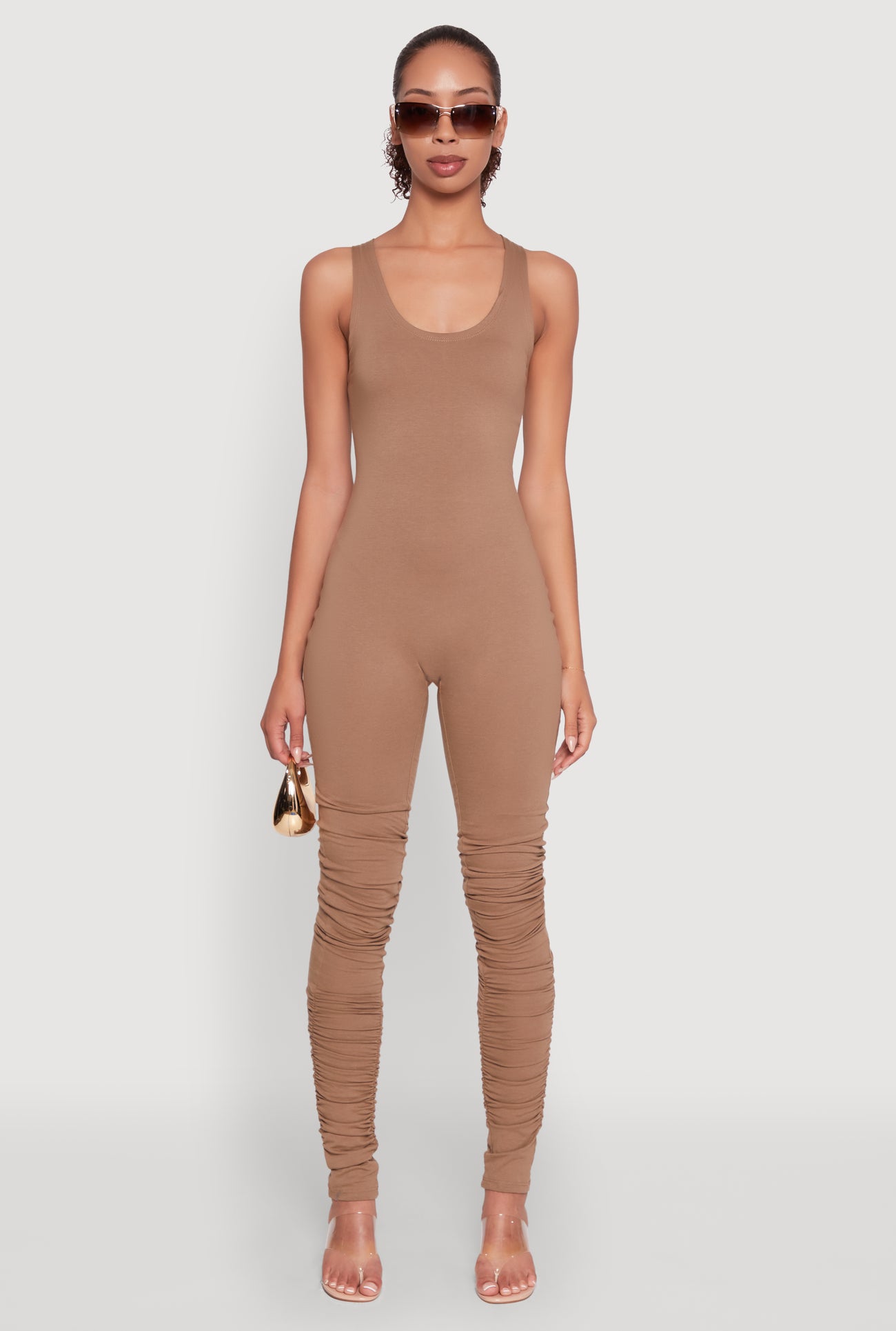 Stylish Scoop Neck Stacked Detail Catsuit
