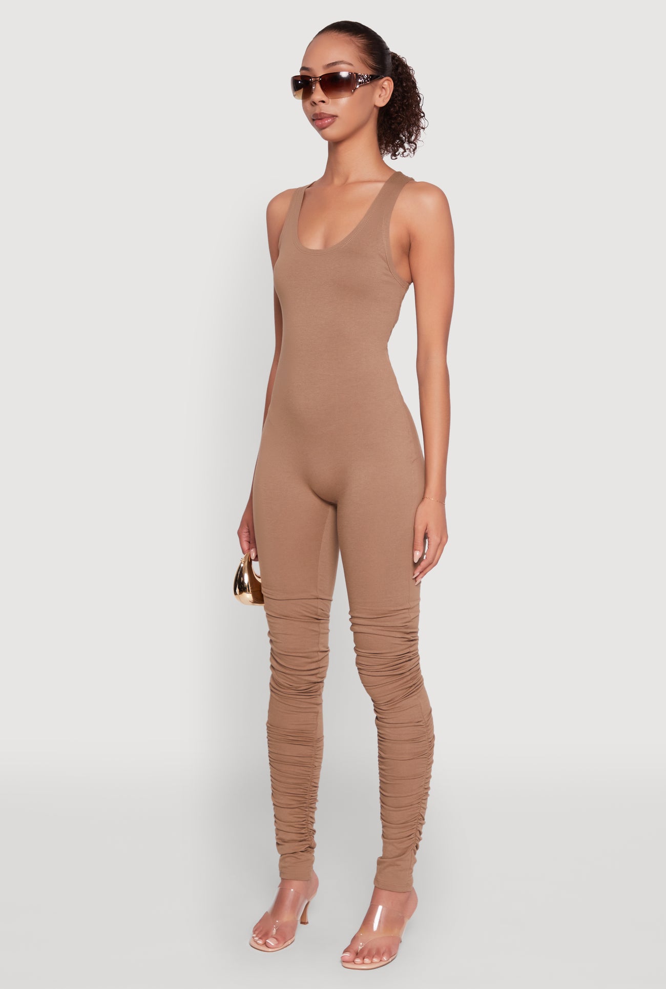 Stylish Scoop Neck Stacked Detail Catsuit