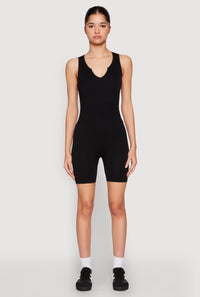 Ribbed Knit Notch Neck Romper