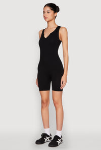Ribbed Knit Notch Neck Romper