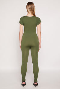 Seamless Notch Neck Rib Knit Catsuit