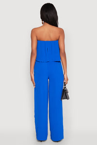 Crepe Knit Ruffle Overlay Tie Waist Jumpsuit