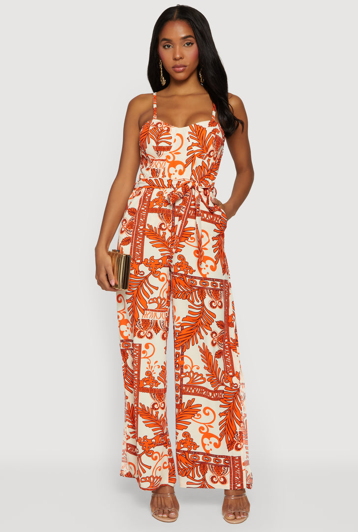 orange dress jumpsuit Orange Samba Sweetheart Neck Smocked Side Sleeveless Jumpsuit Samba Orange / XL