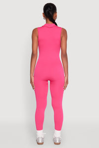 Ribbed Knit Collared Zip Front Jumpsuit