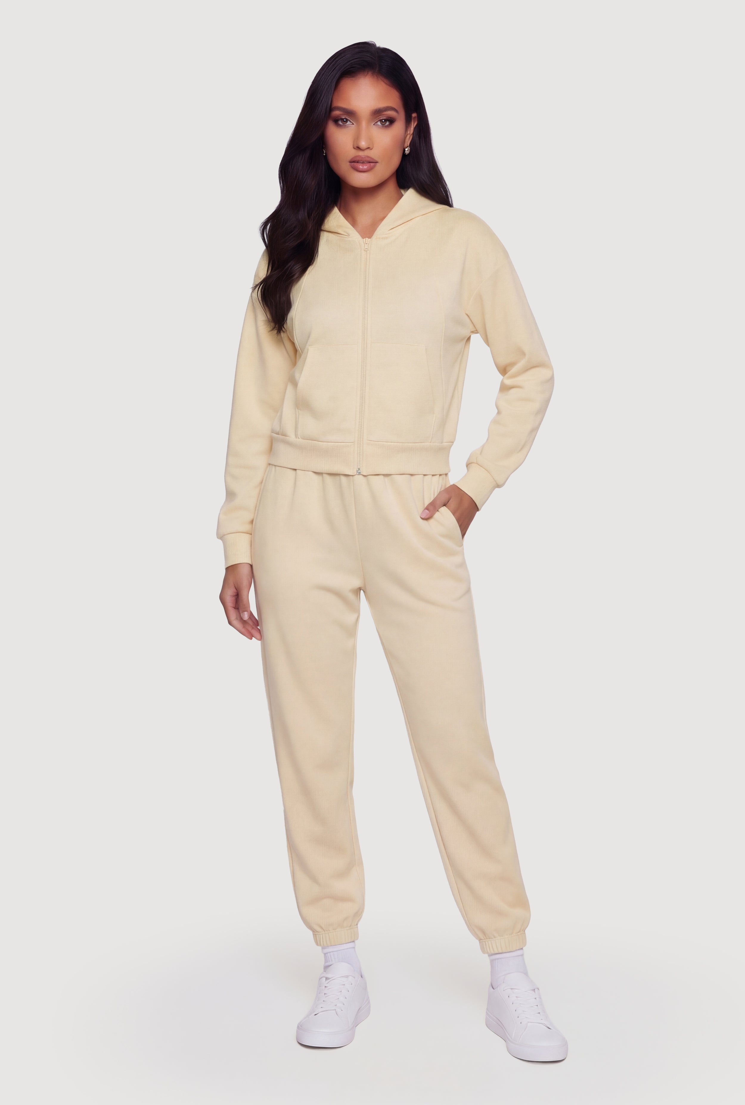 Long Sleeve Zip Front Drop Shoulder Hoodie