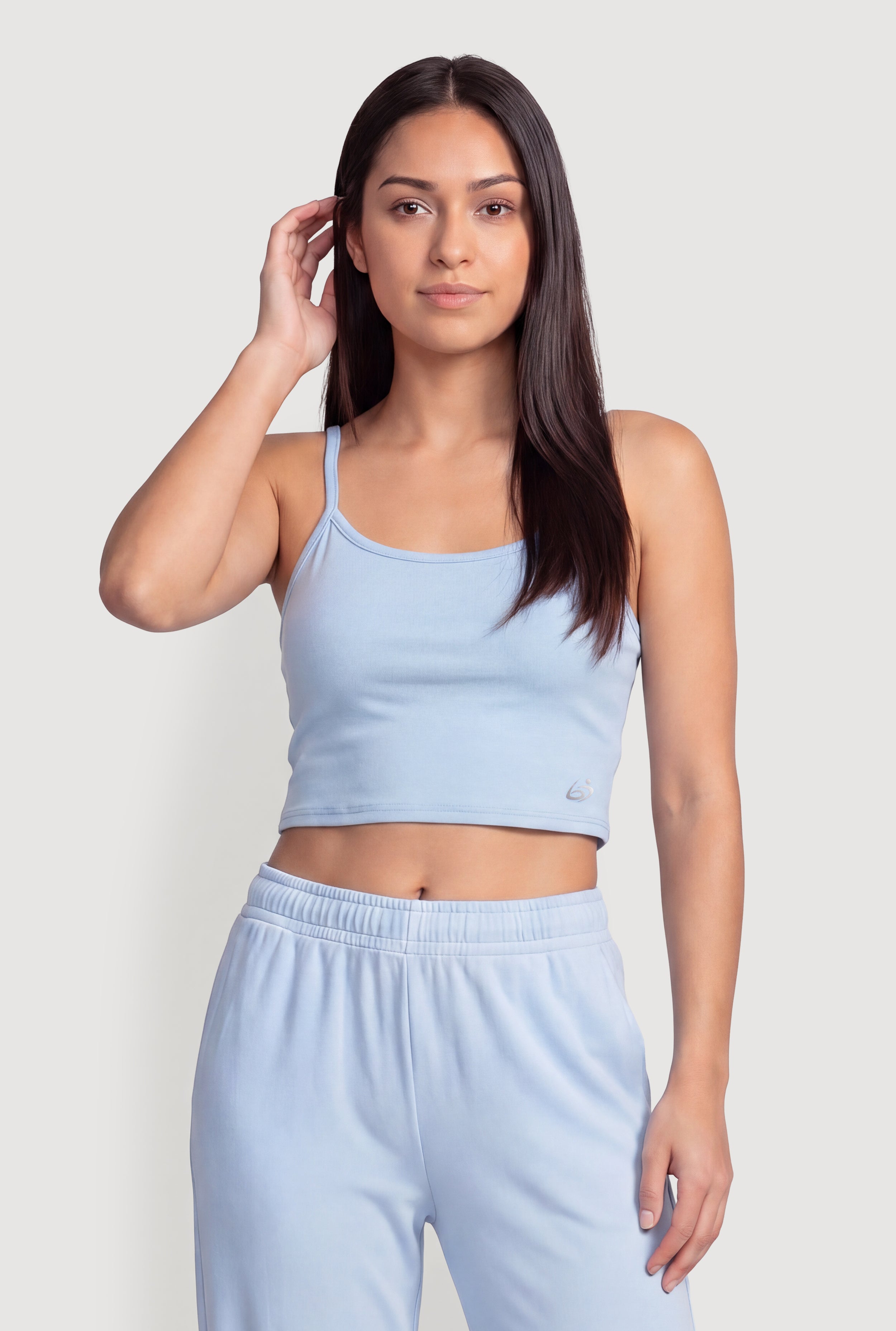 Cherry Pattern Strap Top misty blue Sサイズ Cross Back Spaghetti Strap Cropped Cami
