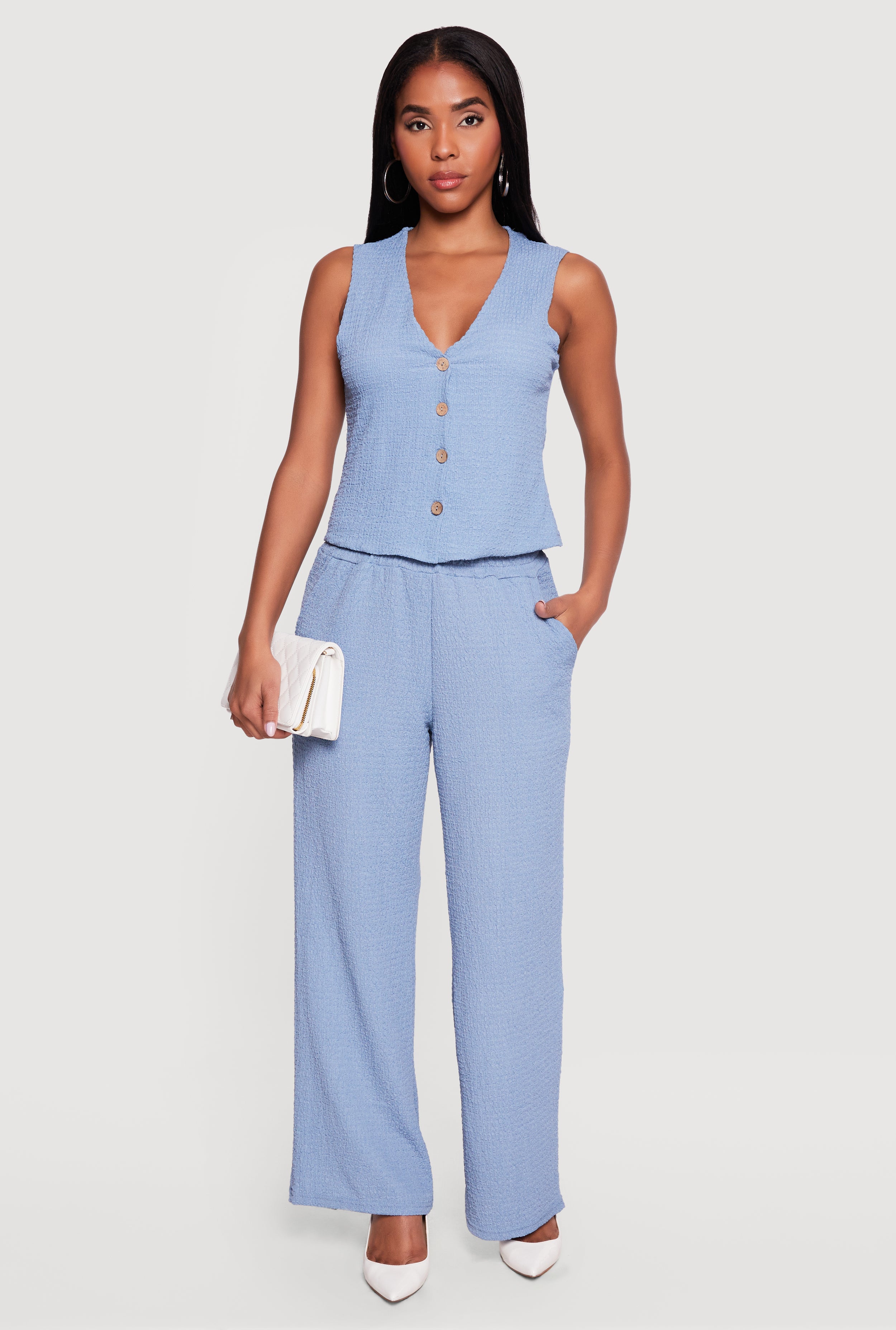 Textured Knit Button Front Blazer Vest