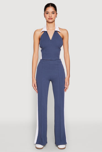 Side Stripe Slit Hem Pintuck Pants