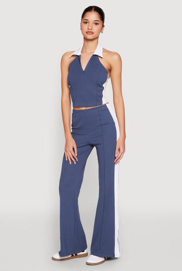 Side Stripe Slit Hem Pintuck Pants