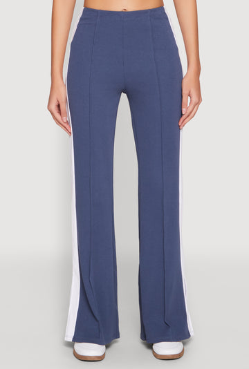 Side Stripe Slit Hem Pintuck Pants
