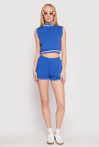 Striped Trim Sleeveless Half Zip Top