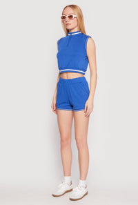 Striped Trim Sleeveless Half Zip Top