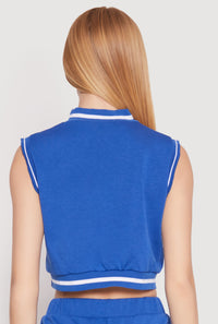 Striped Trim Sleeveless Half Zip Top