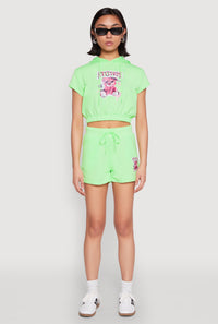 French Terry Bear Graphic Cropped Hoodie