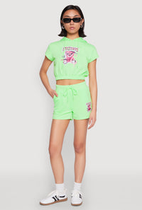 French Terry Bear Graphic Cropped Hoodie