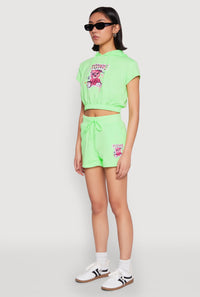 French Terry Bear Graphic Cropped Hoodie