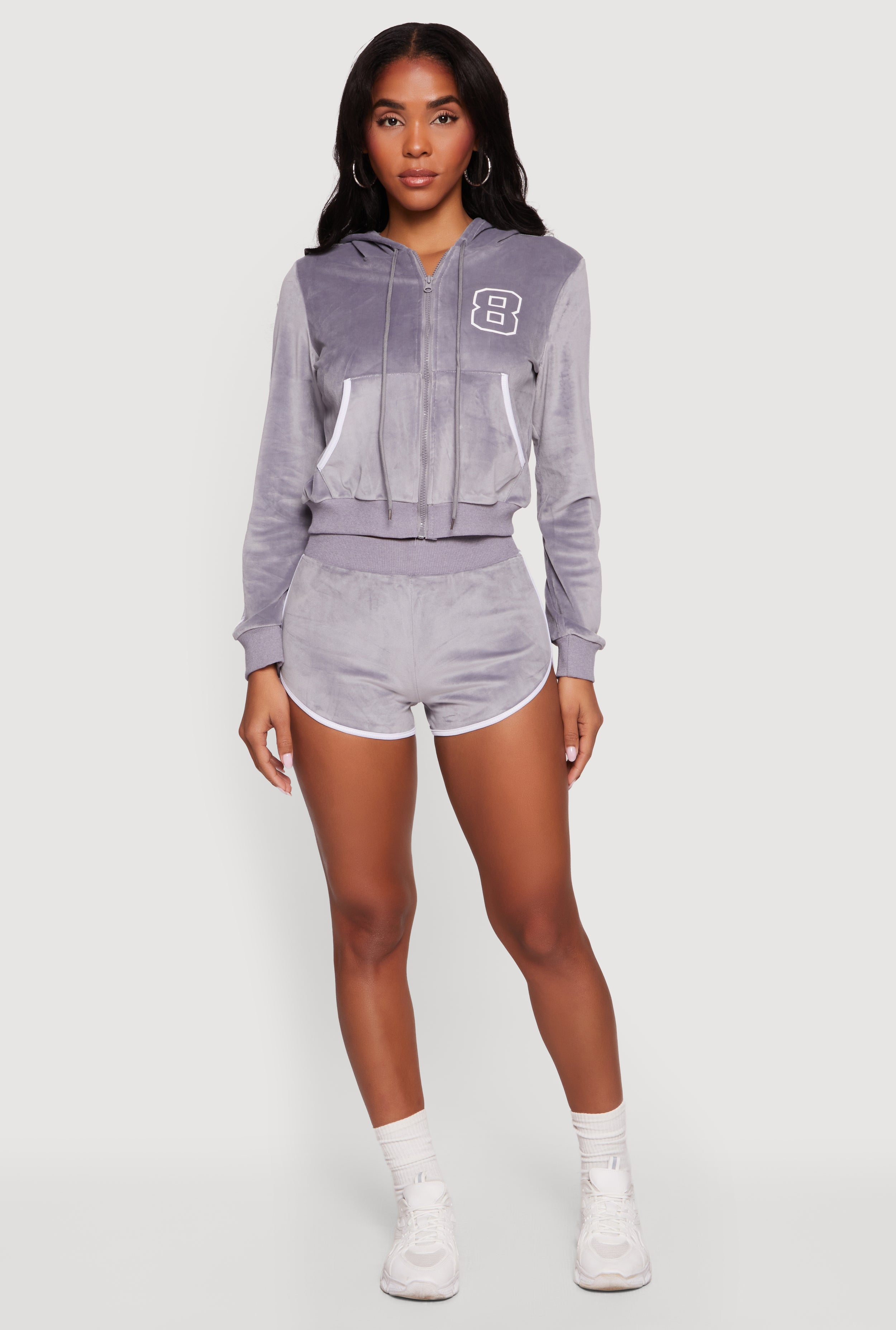 8 Graphic Zip Front Velour Hoodie