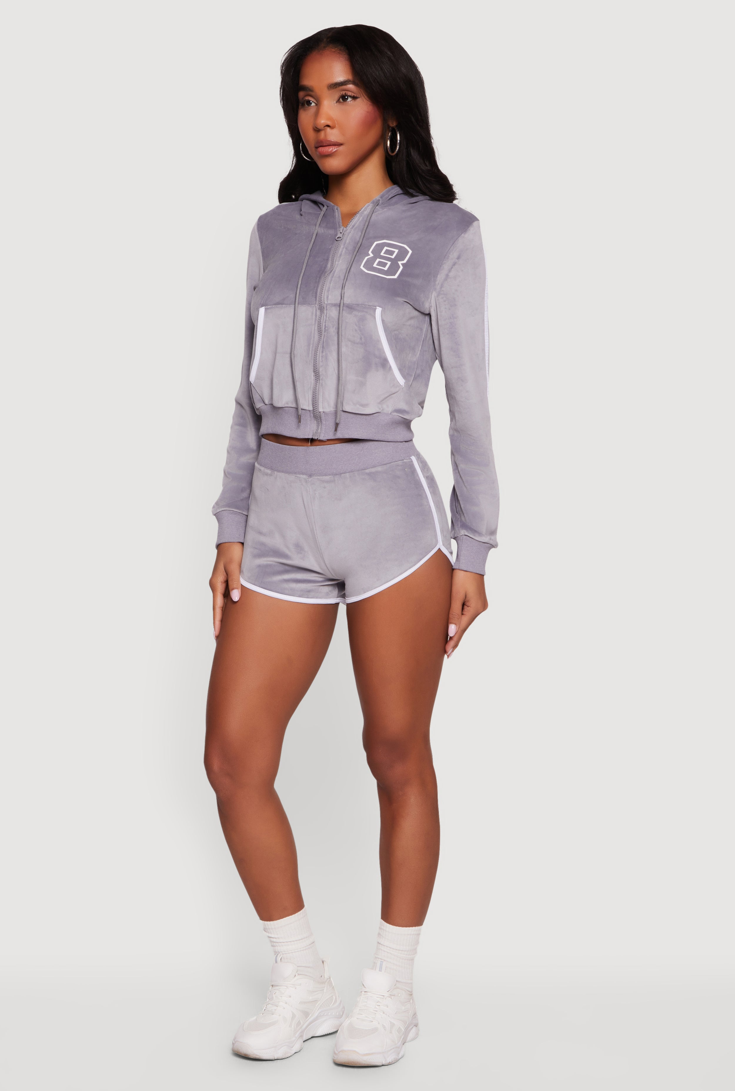 8 Graphic Zip Front Velour Hoodie