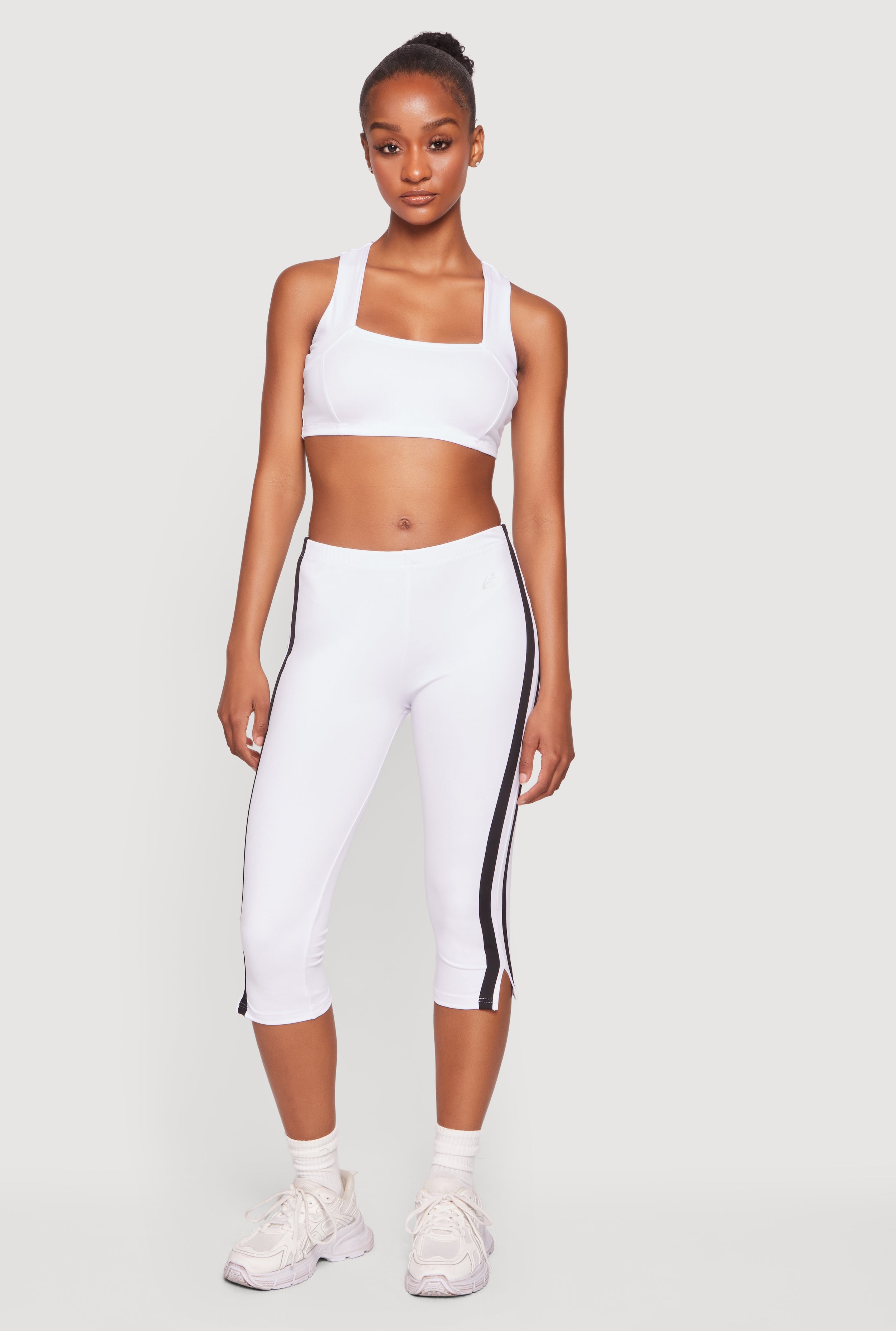 Varsity Stripe Side Slit Capris Leggings