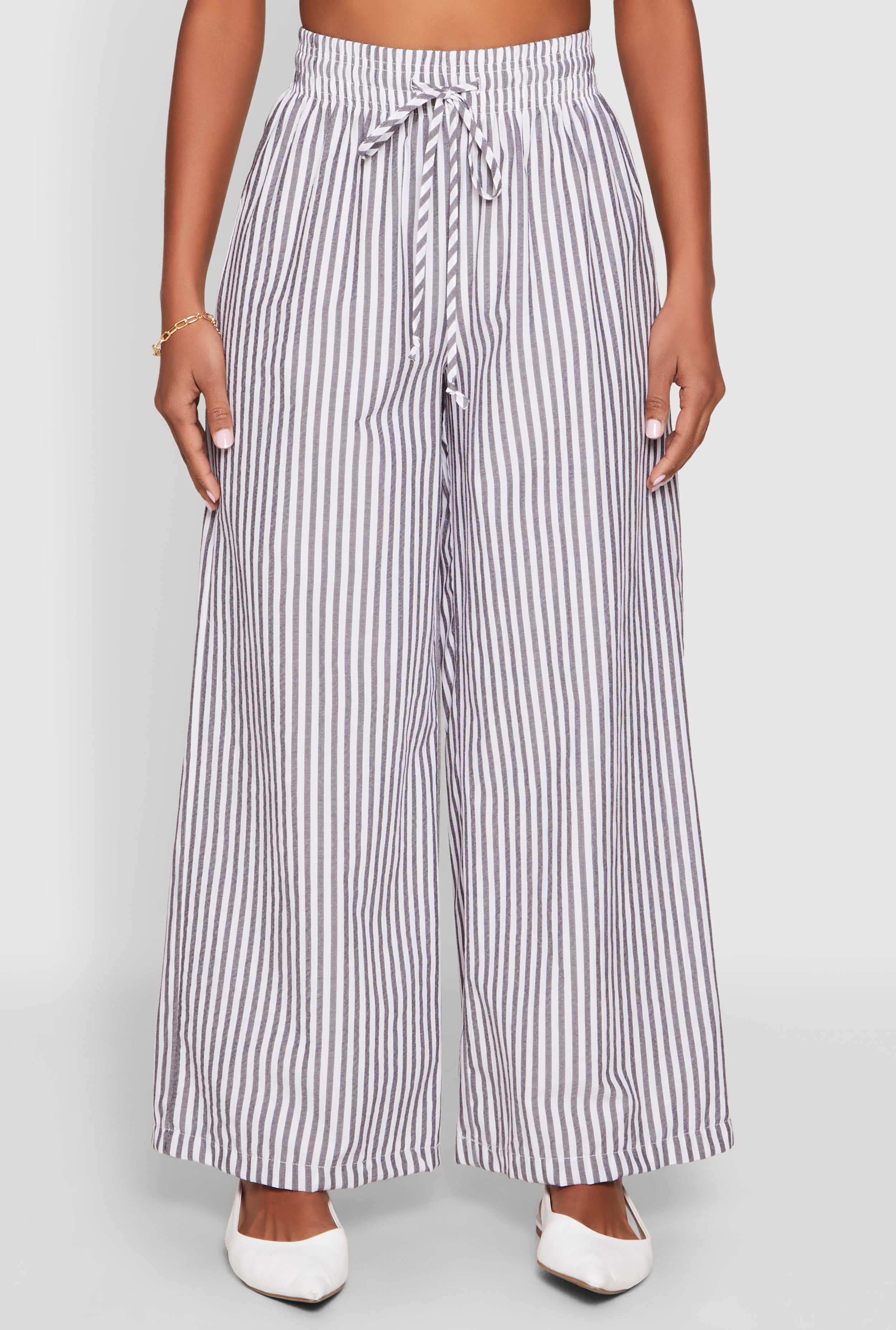 Striped Drawstring Wide Leg Pants