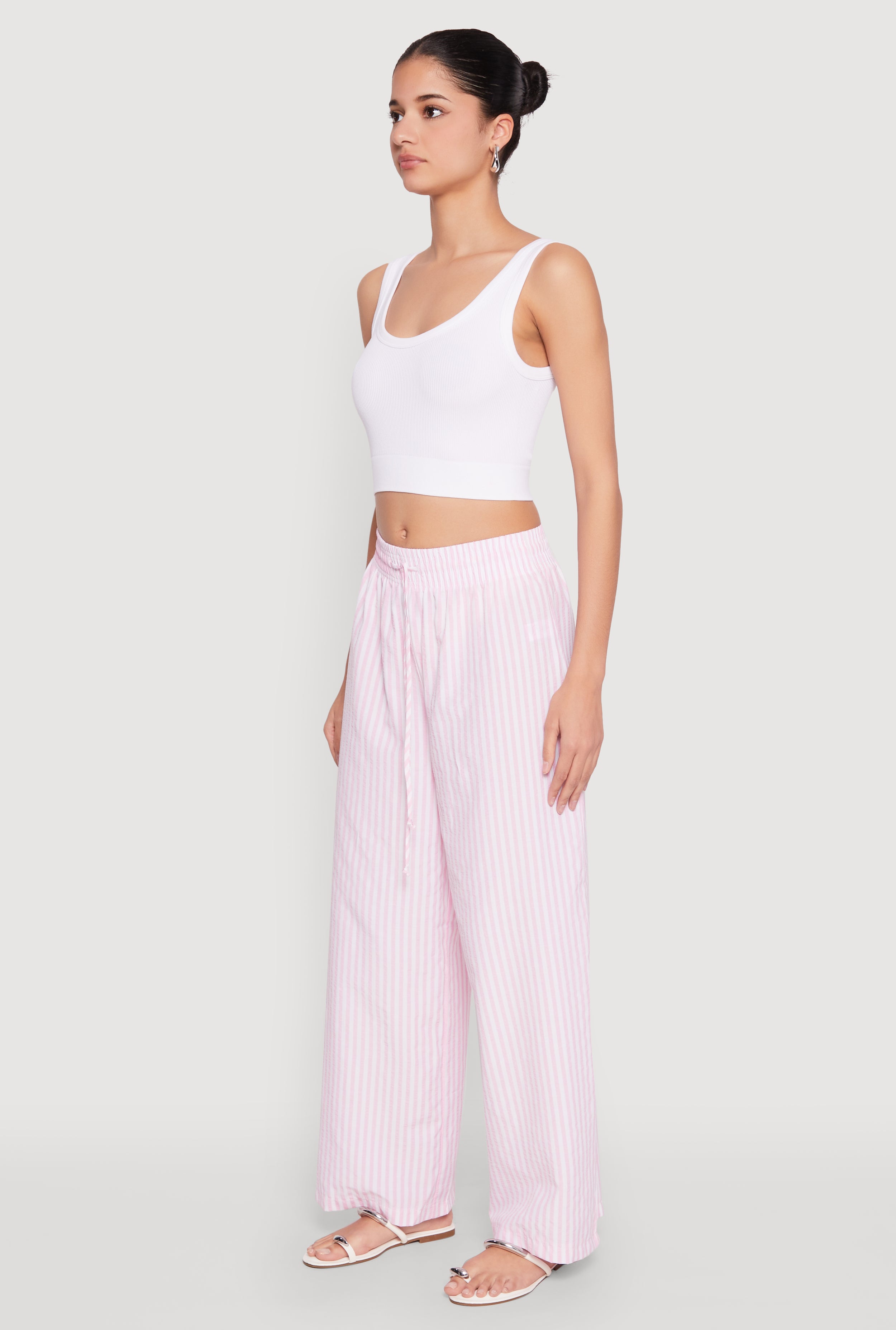 【S/E/O】 WIDE BLOOMER PANTS PINK STRIPE Striped Pants, Red Pink Striped Trousers, Pink Trousers