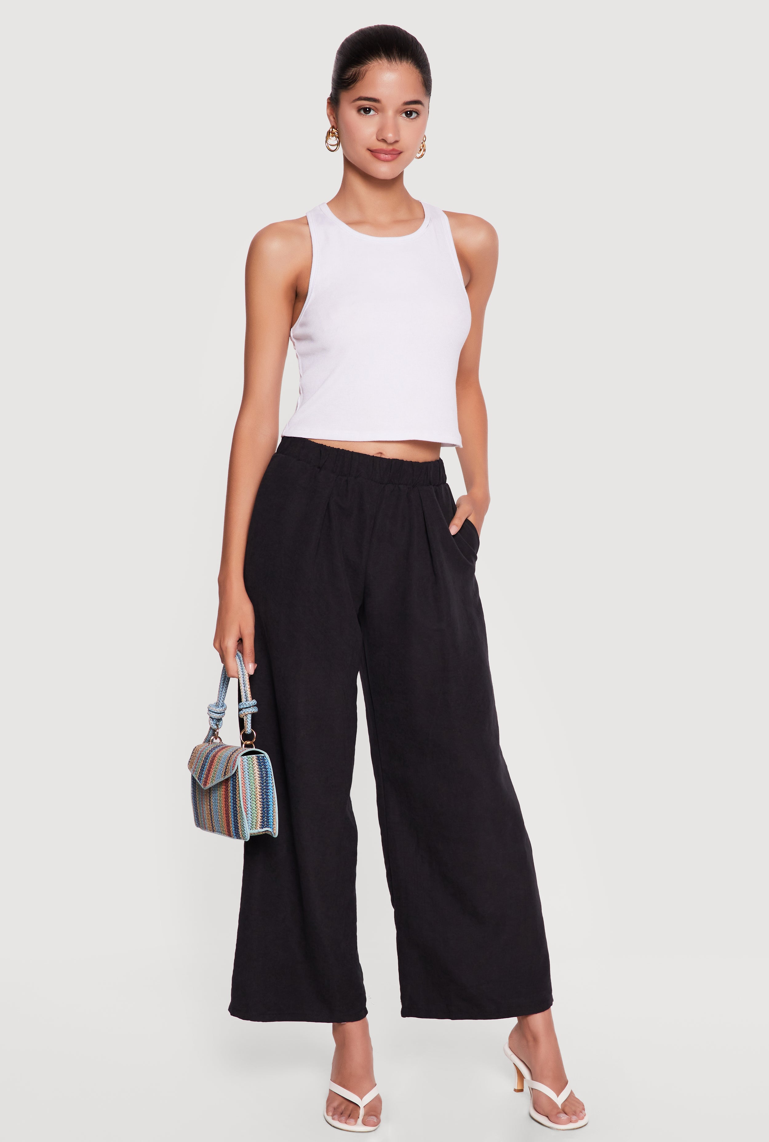 High Waisted Pleated Front Wide Leg Pants