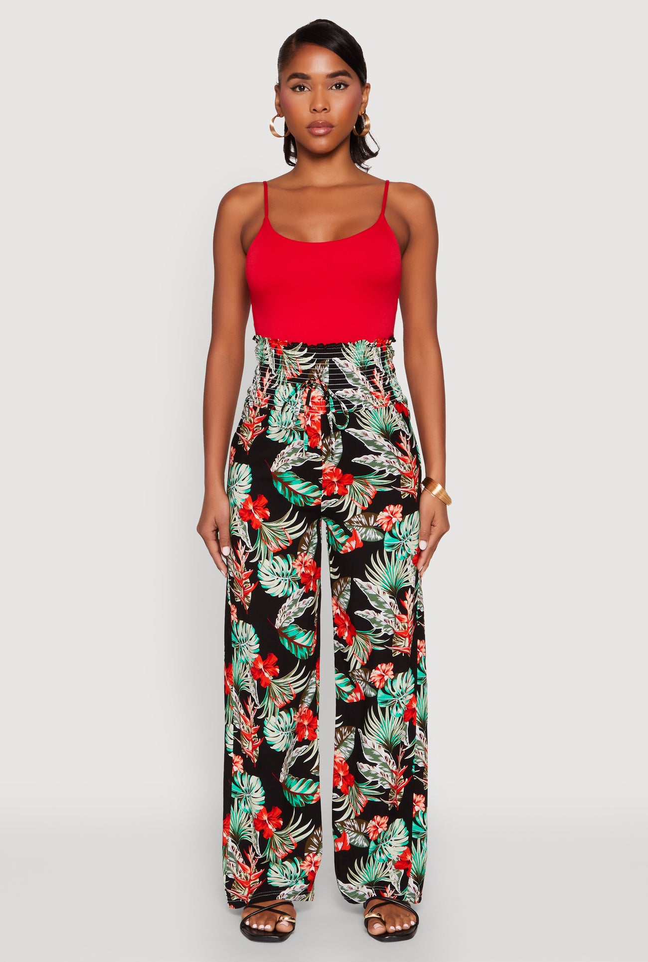 Tropical Leaf Print Palazzo Pants