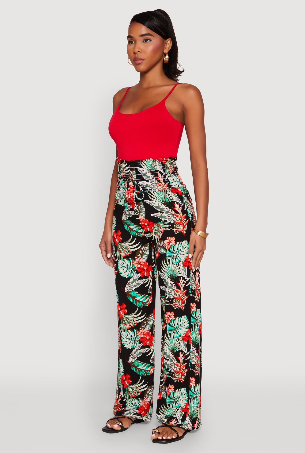 Tropical Leaf Print Palazzo Pants