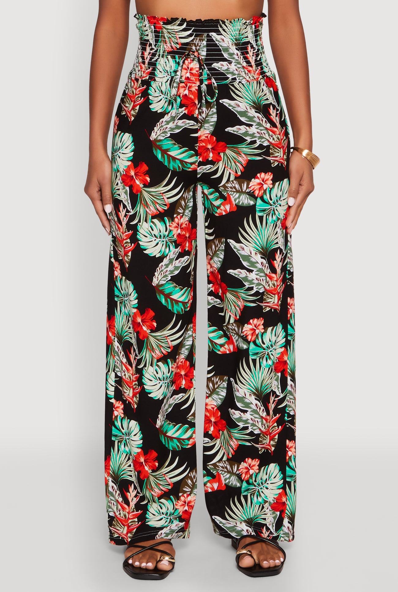 Tropical Leaf Print Palazzo Pants