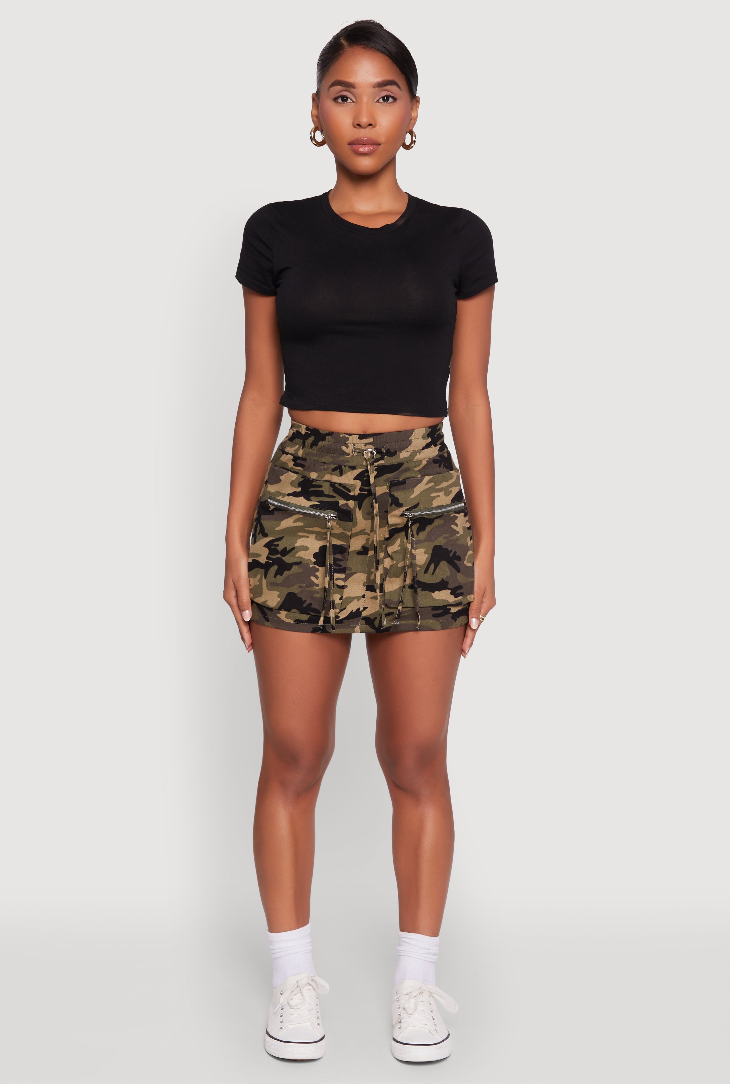 Trendy Camo Zip Pocket Mini Skirt
