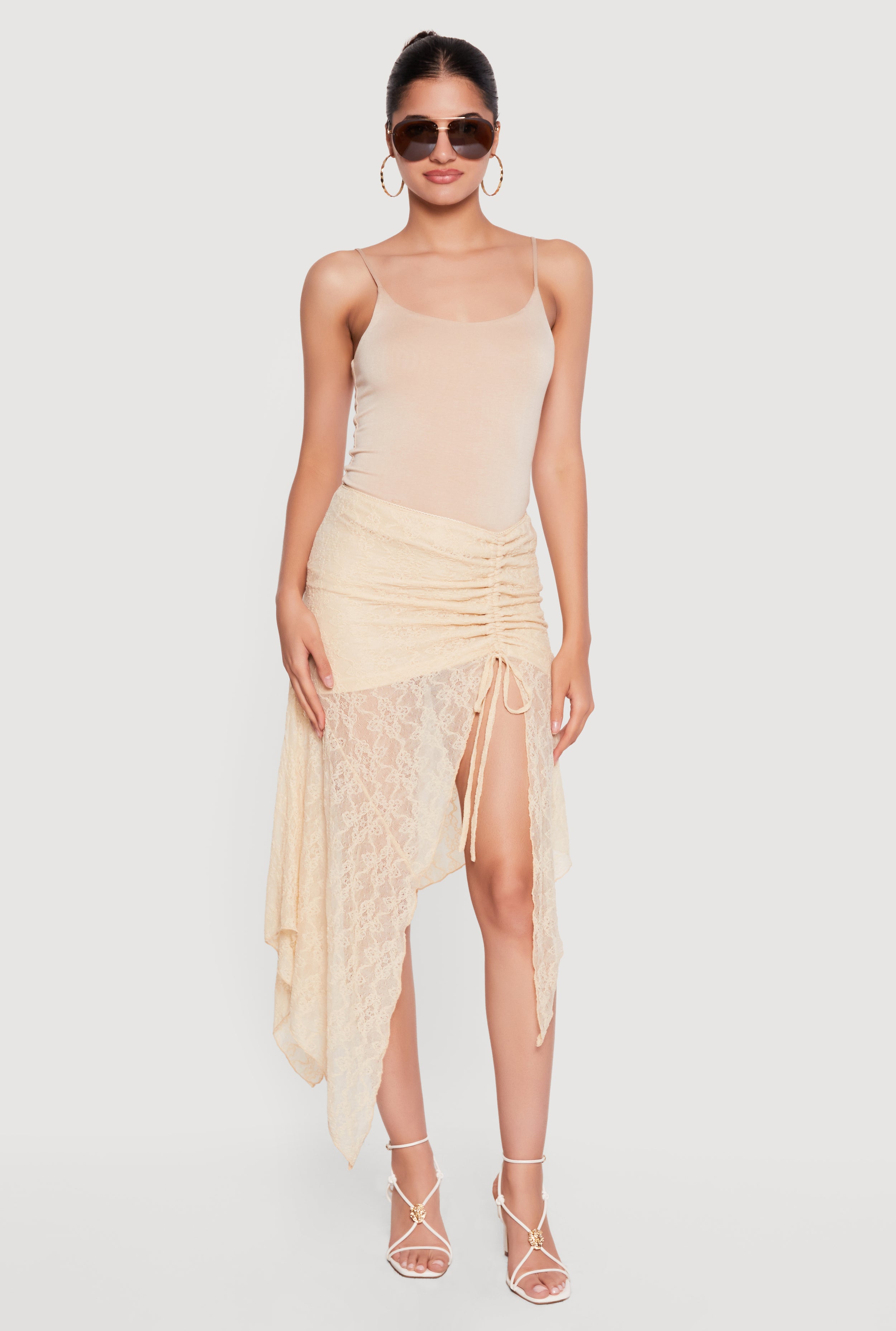 Lace Asymmetrical Drawstring Skirt