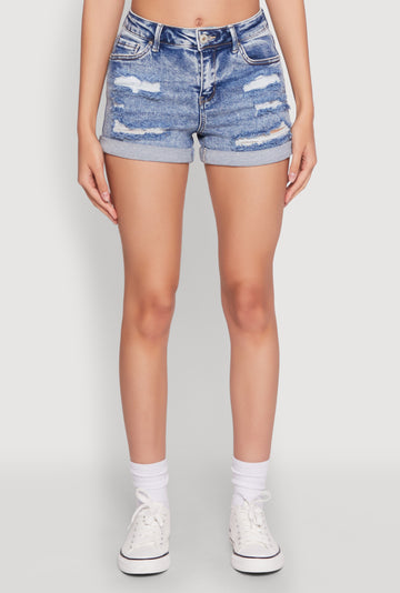 WAX Distressed Fixed Cuff Denim Shorts