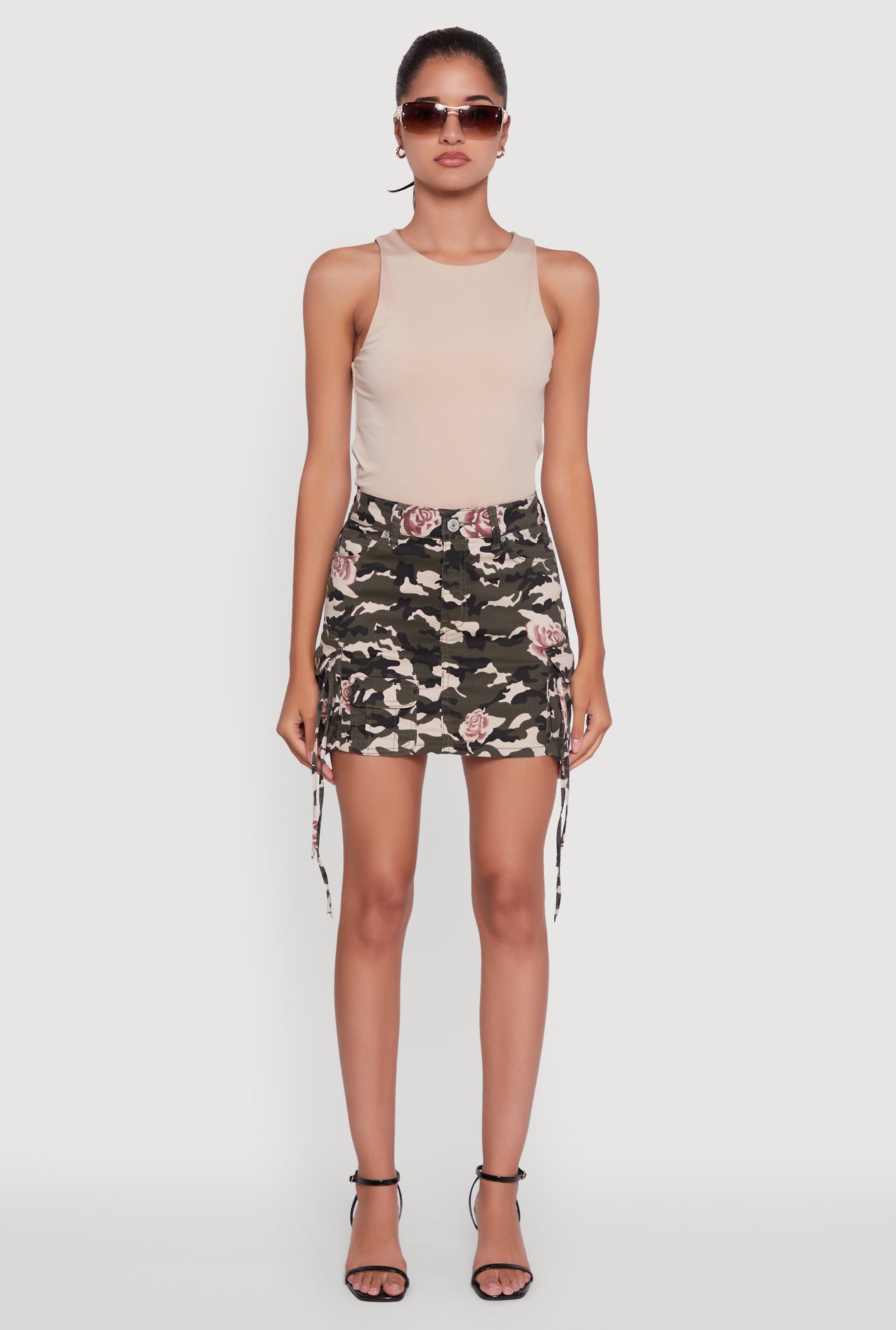 Floral Camouflage Cargo Pocket Mini Skirt