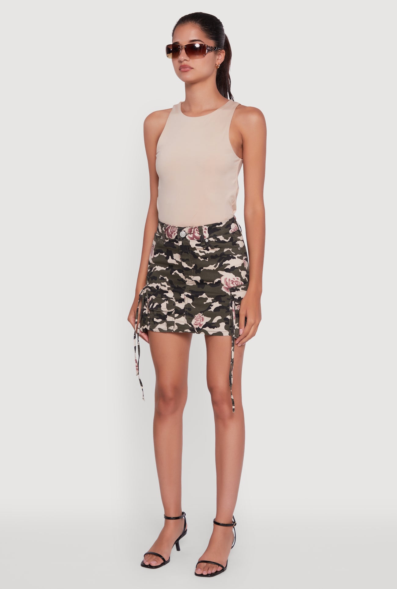 Floral Camouflage Cargo Pocket Mini Skirt