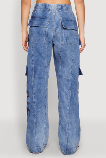 Spoon Jeans Graffiti Print Denim Cargo Pants