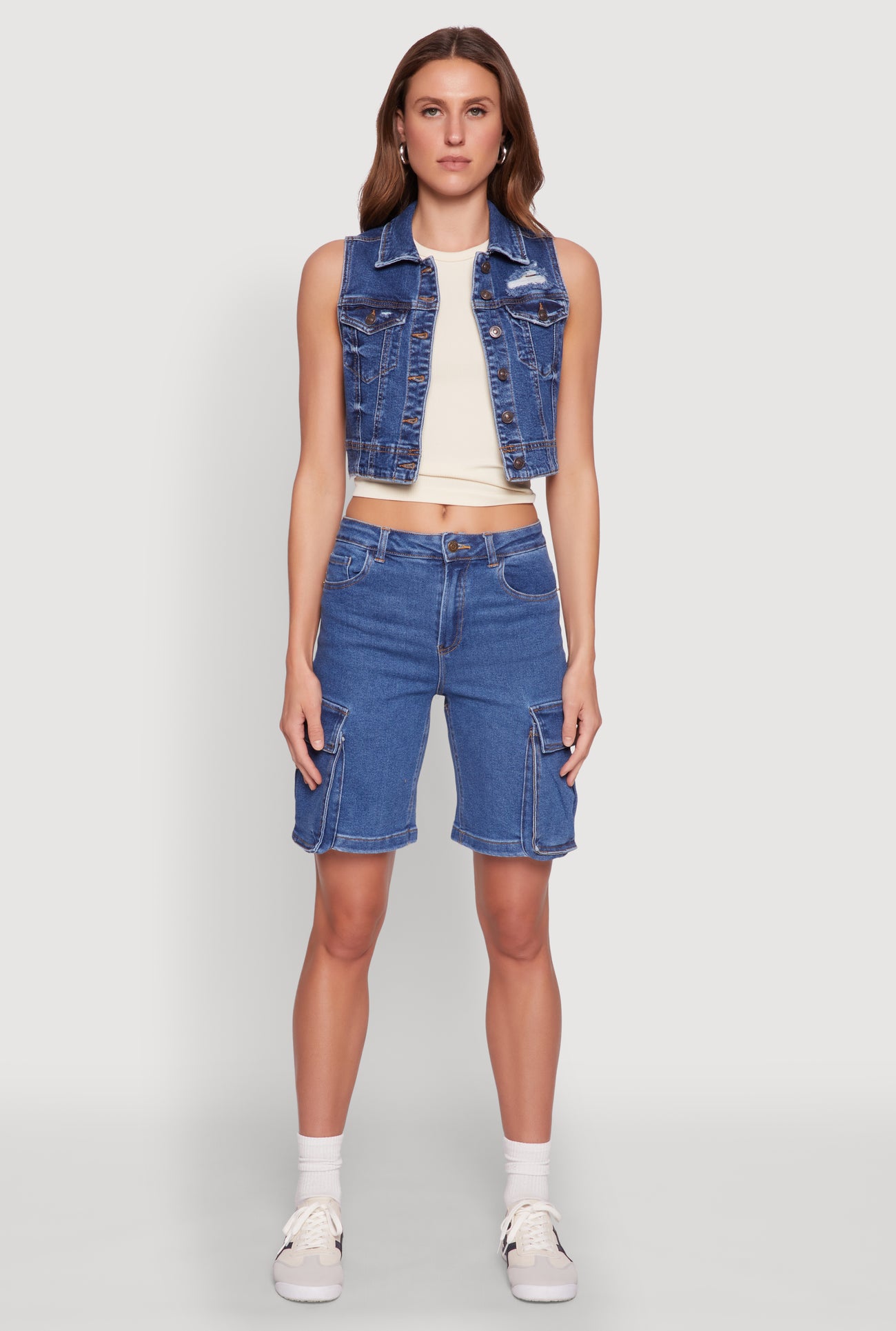 WAX Distressed Button Front Denim Vest